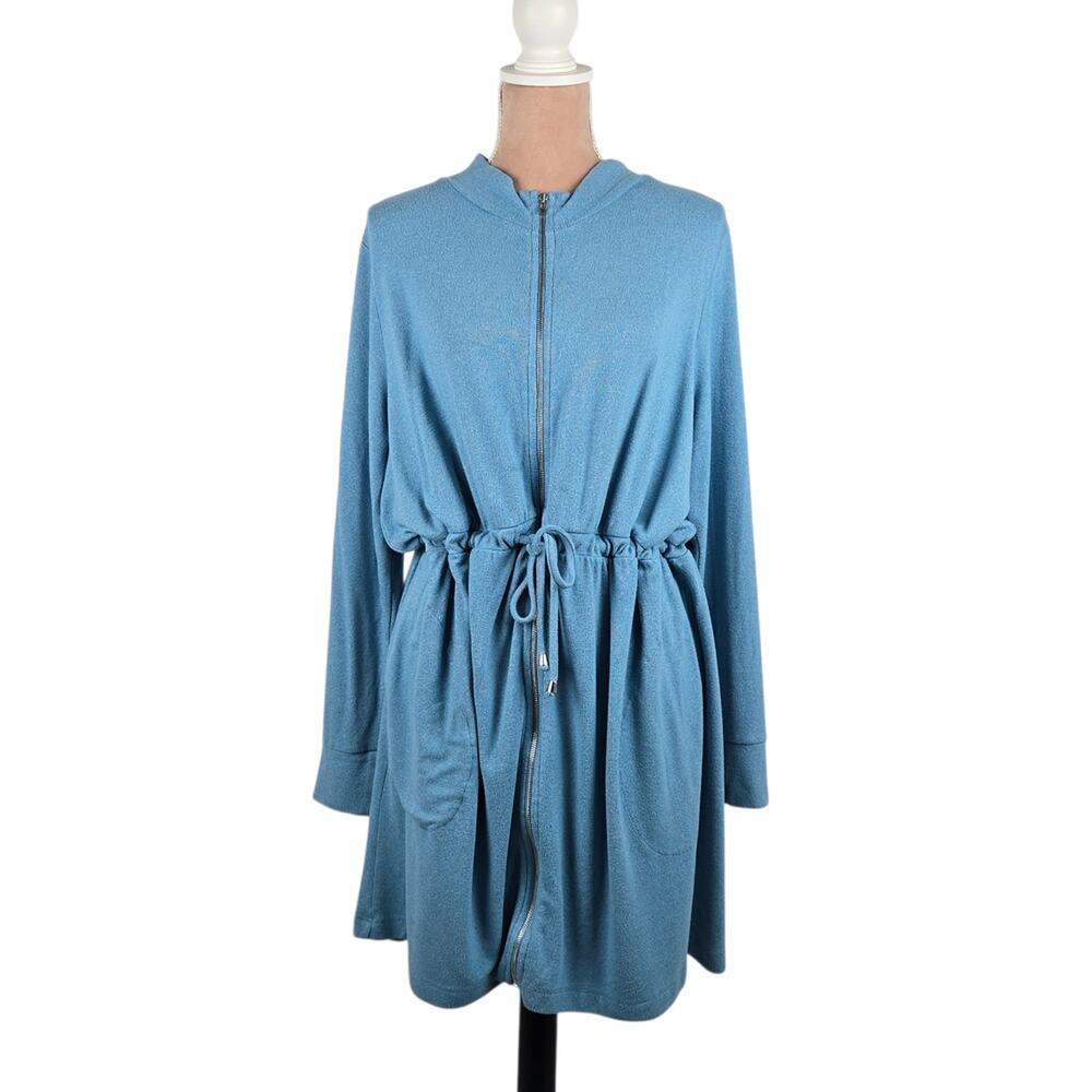 Soft Surroundings Eleve Hachi Knit Zip Cardigan Drawstring Blue XL